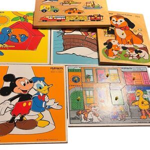Vintage Playskool Fisher-Price Wooden Puzzle Lot Disney Sesame Street 1971 - 80s